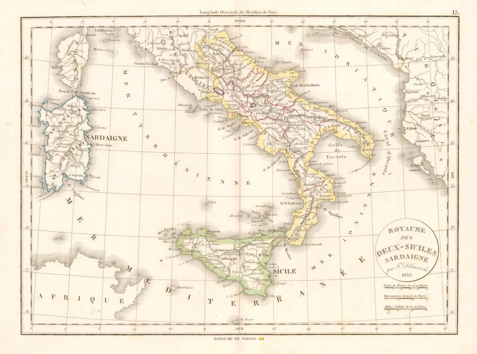 'Royaume des Deux-Siciles, Sardaigne'. DELAMARCHE. Kingdom Two Sicilies 1833 map